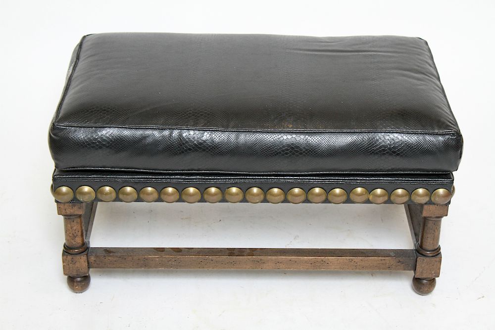 Appraisal: Black Faux Snakeskin Upholstered Ottoman w Studs Black faux snakeskin