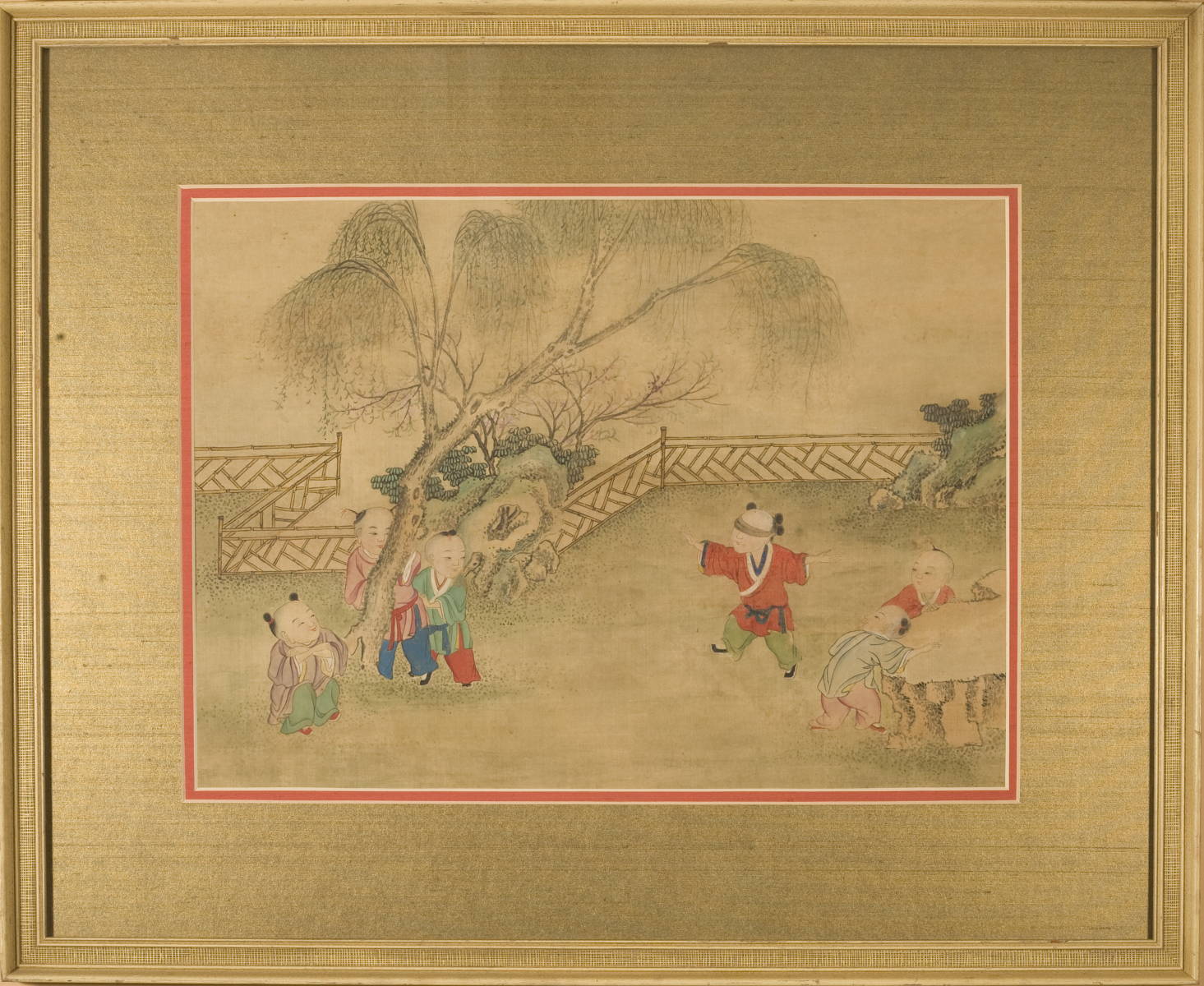 Appraisal: FRAMED CHINESE WATERCOLOR OF CHILDREN PLAYING BLIND MAN quot S