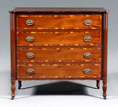 Appraisal: New England Federal chest mahogany veneers with white pine secondary