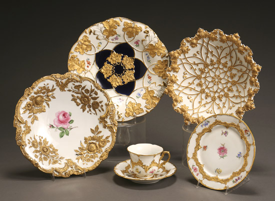 Appraisal: Group of Six Meissen Parcel Gilt Table Articles First Quarter