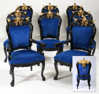 Appraisal: Ebonized and gilt chairs w monogram Set of eight ebonized