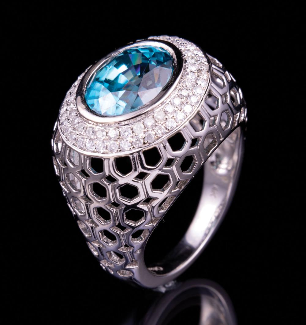 Appraisal: kt White Gold Blue Zircon and Diamond Ring bezel set