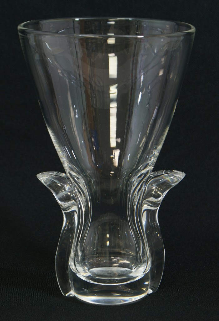 Appraisal: Steuben crystal vase tall etched signature no damage