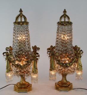 Appraisal: Pair of Louis XVI gilt bronze lamps with crystal h