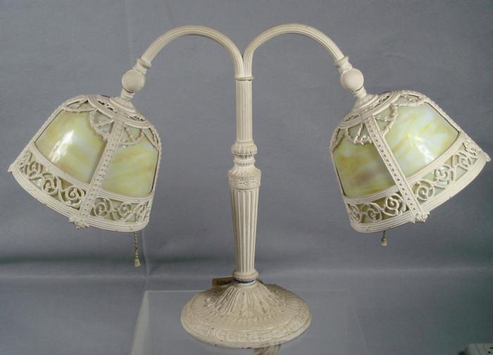 Appraisal: Miller double student lamp round panel caramel slag glass adjustable