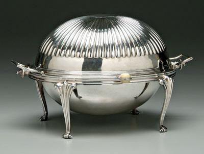 Appraisal: Silver plated revolving server oval with domed and fluted lid