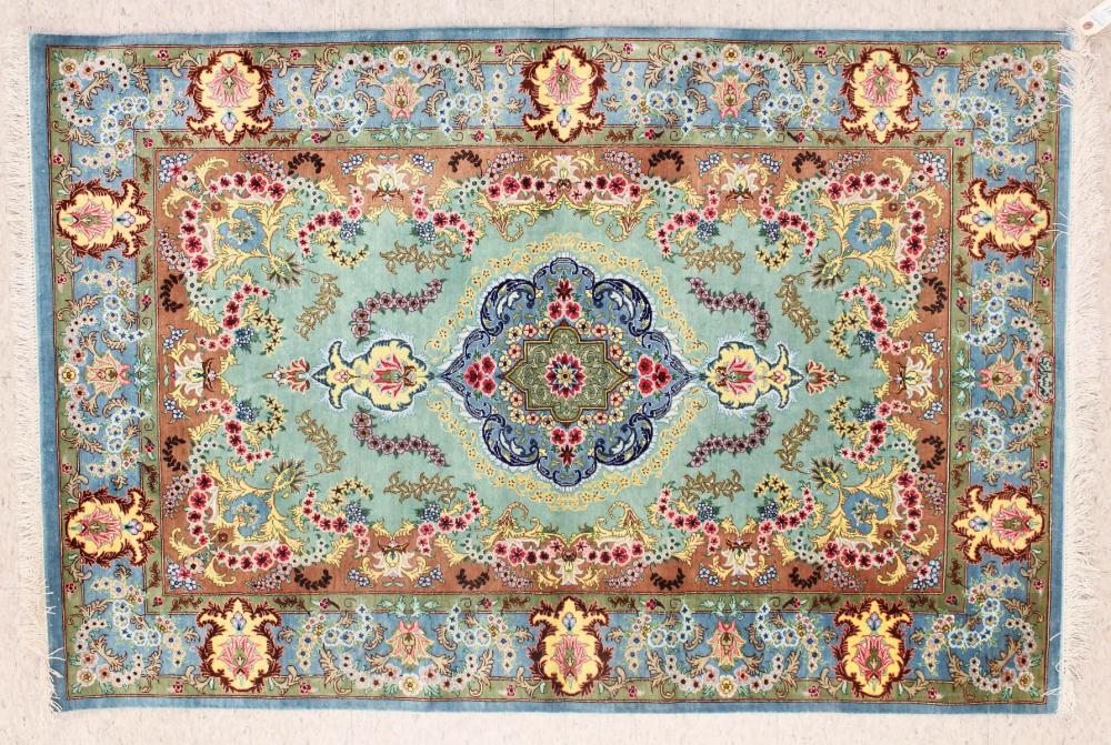 Appraisal: SIGNED PERSIAN TABRIZ SILK AND WOOL AREA RUG East Azerbaijan