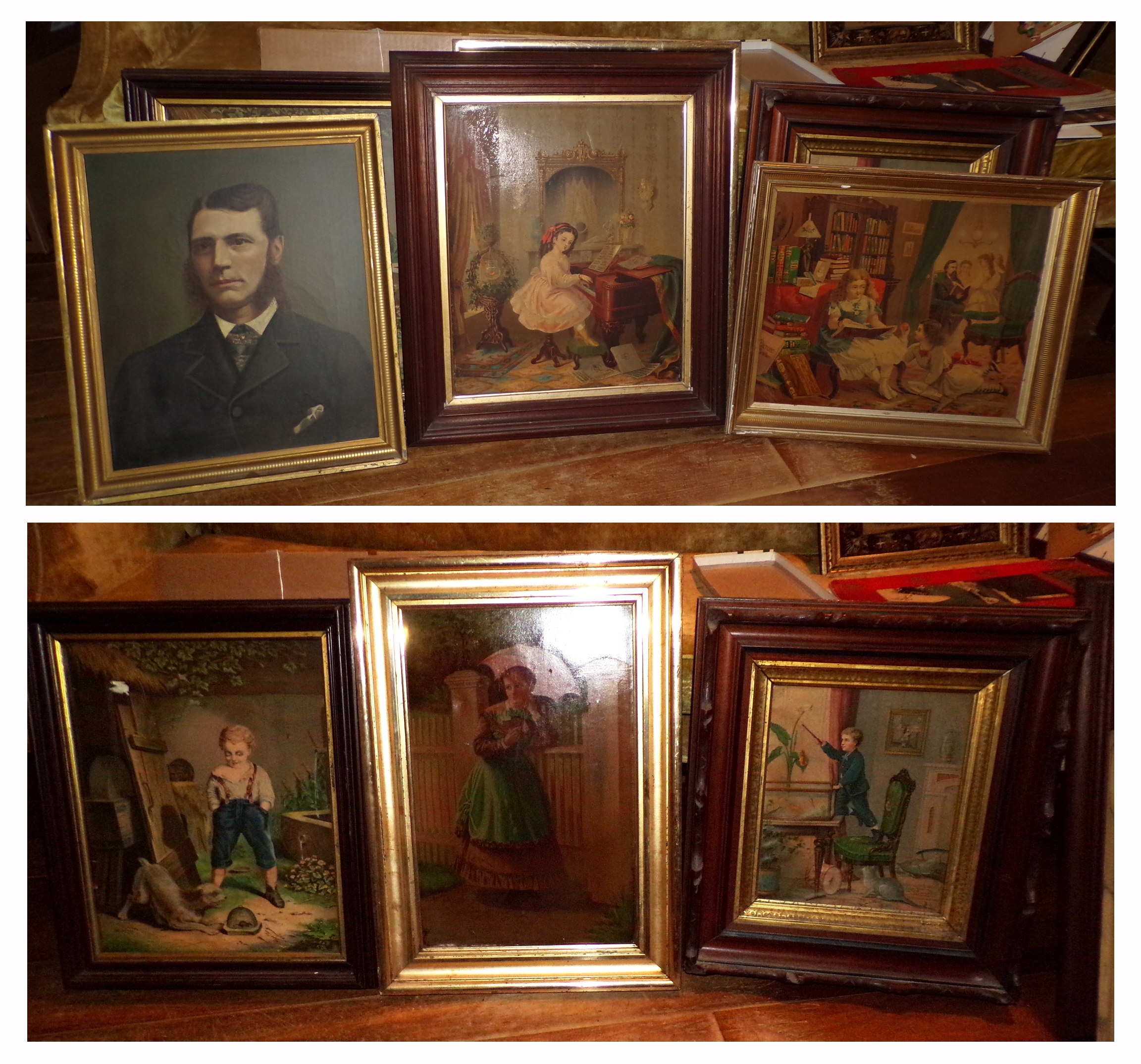 Appraisal: Victorian chromolithographs in period frames exterior x '' largest