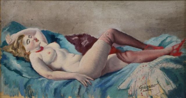 Appraisal: GANSO Emil Oil on Board of a Reclining Nude Signed