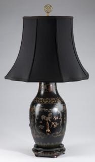 Appraisal: Chinese lacquer baluster vase mounted as a lamp h Chinese