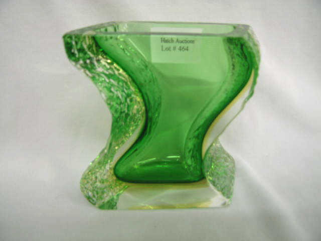 Appraisal: Art Glass Vase emerald green interior chipped ice effect