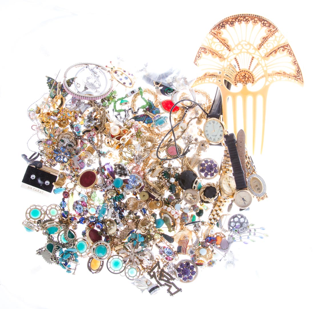 Appraisal: Bag of costume jewelry watches and a hairpin possibly some