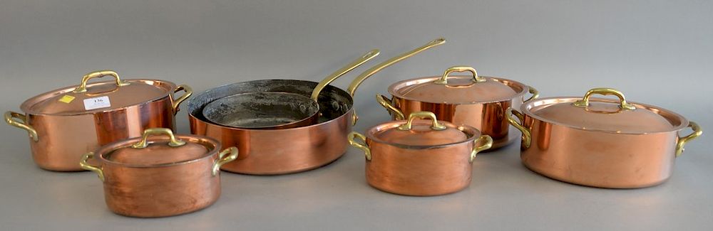 Appraisal: Bazar Francais seven piece copper cookware lot having five with