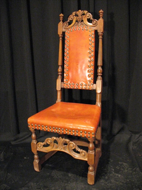 Appraisal: WILLIAM MARY STYLE CARVED SIDE CHAIR With burnt orange leather