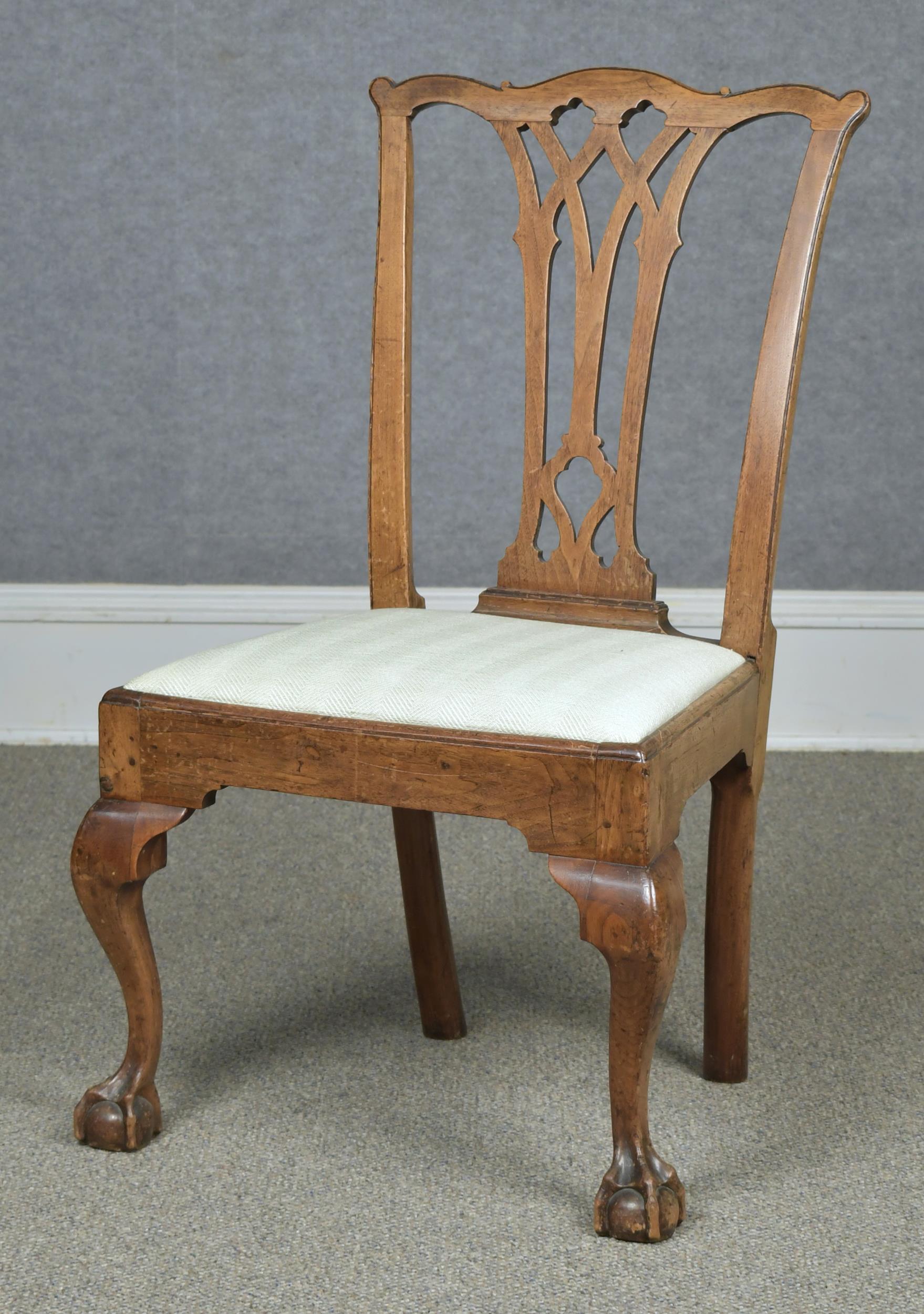 Appraisal: TH C PA CHIPPENDALE WALNUT SIDE CHAIR A period th