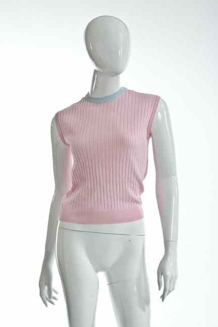 Appraisal: CHANEL PINK COTTON TOP Size Sleeveless with aqua trim