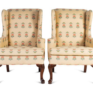 Appraisal: A Pair of George II Style Mahogany Wingback Chairs th