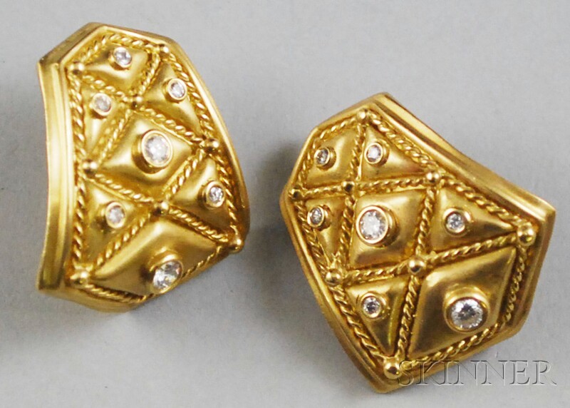 Appraisal: kt Gold and Diamond Athena Quilted Earrings total dwt lg