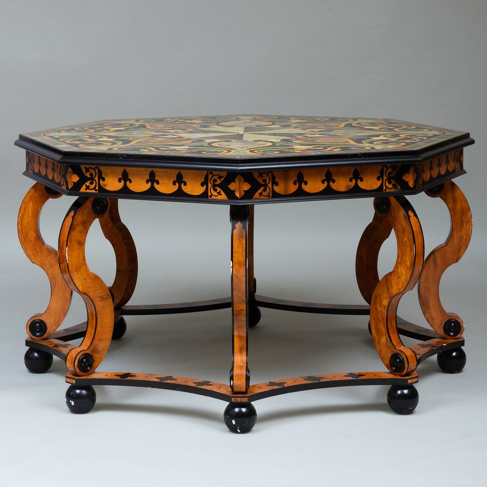 Appraisal: Large Victorian Style Scagliola and Painted Octagonal Center Table Bob