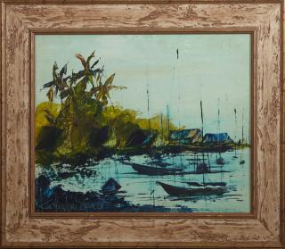 Appraisal: Kenneth Abendana Spencer - Jamaican Harbor Scene with Boars th