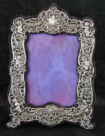 Appraisal: Shaped Velvet and Sterling-Mounted Table Top Frame early th century