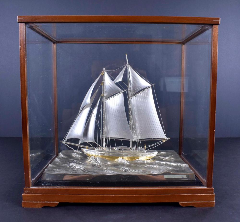 Appraisal: JAPANESE SIVER AND SILVER GILT SAILBOAT AT SEAMarked Silver on