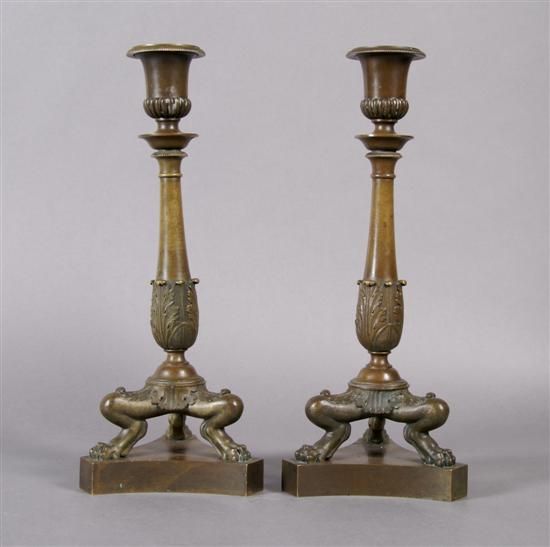 Appraisal: A Pair of Neoclassical Bronze Candlesticks Height inches