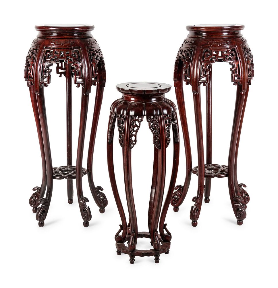 Appraisal: Three Chinese Hardwood Stands Huaji Three Chinese Hardwood Stands Huaji