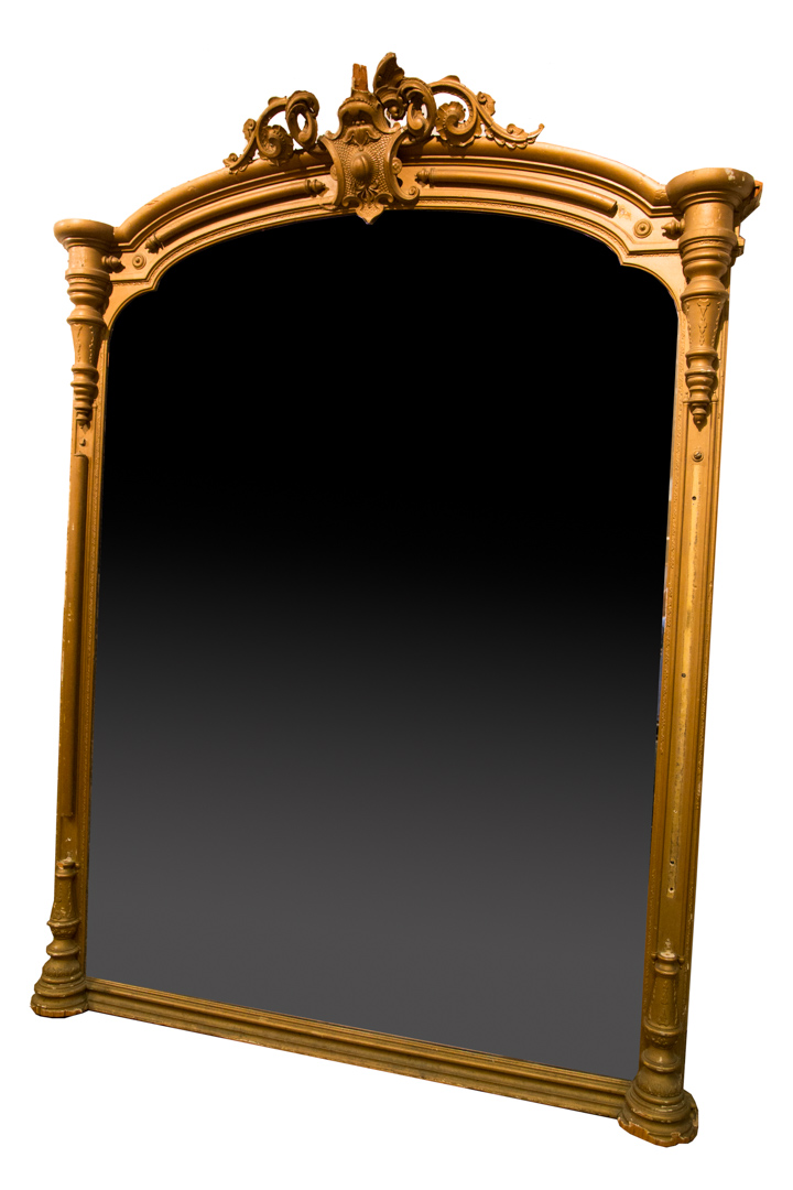 Appraisal: Elizabethan Revival giltwood overmantel mirror circa foliated scroll crest rail