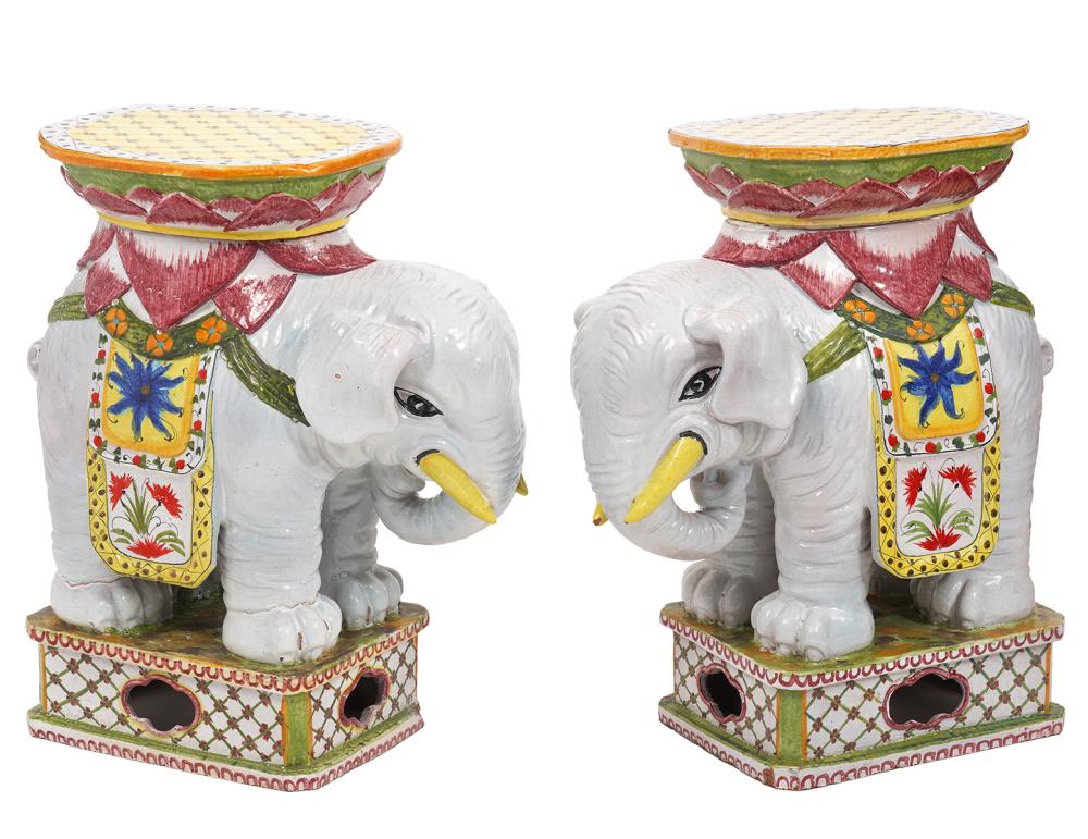 Appraisal: TWO ITALIAN CERAMIC ELEPHANT GARDEN SEATSTwo Italian ceramic elephant garden