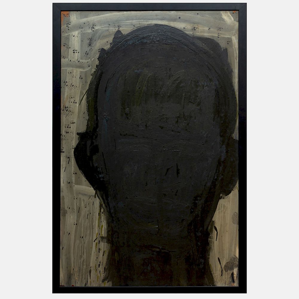 Appraisal: Lester Johnson - Untitled Head Oil on paper mounted on