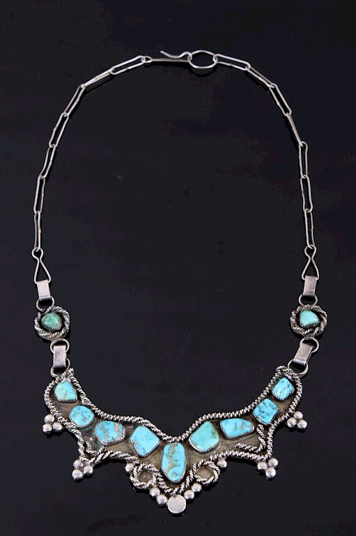 Appraisal: Silver Sleeping Beauty Turquoise Festoon Choker For your consideration we