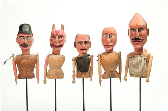 Appraisal: SET OF FIVE PUPPETS American th century pine and maple