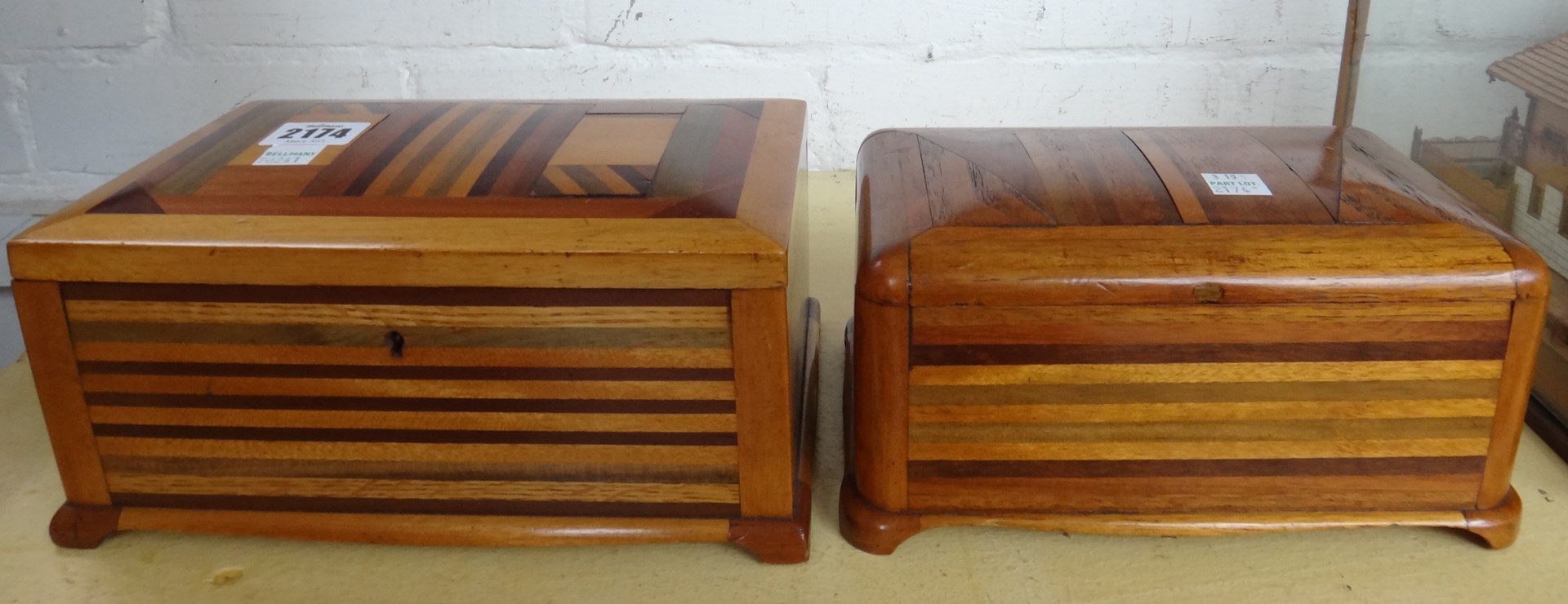 Appraisal: A specimen wood inlaid box with slightly domed hinged lid