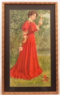 Appraisal: Anheuser-Busch Budweiser Girl Advertising Poster Victorian girl in a red