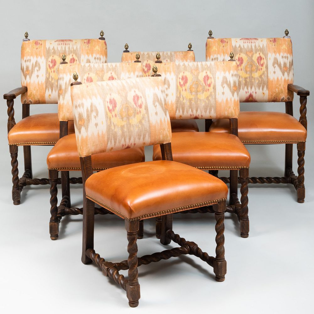 Appraisal: Set of Six Baroque Style Oak Upholstered Dining Chairs Upholstered