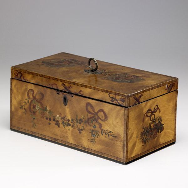 Appraisal: ADAMS-STYLE SEWING BOX Satinwood with bow and floral inlay th