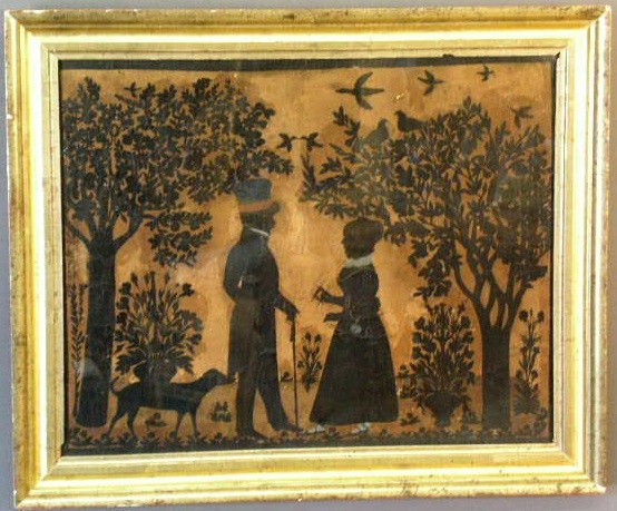 Appraisal: Paper cutout courting scene early thc x