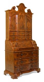 Appraisal: AN ITALIAN BURL WALNUT AND SATINWOOD CROSSBANDED MARQUETRY SECRETARY BOOKCASE