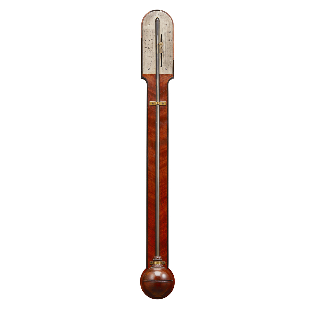 Appraisal: GEORGE III MAHOGANY STICK BAROMETER SIGNED SMITH BATH TH CENTURY