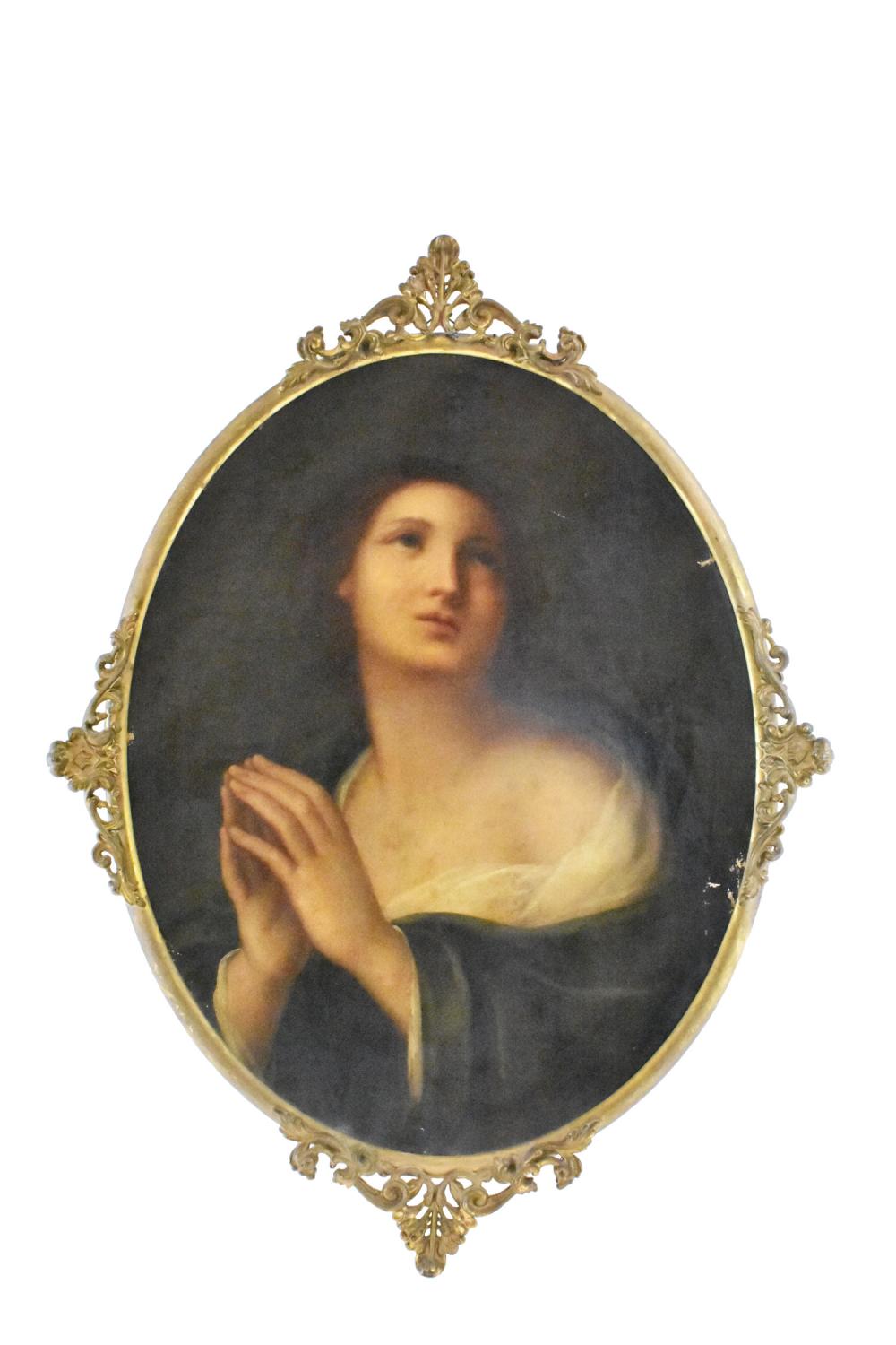 Appraisal: Penitent Female Saint Unsigned Oil on an Oval Canvas by