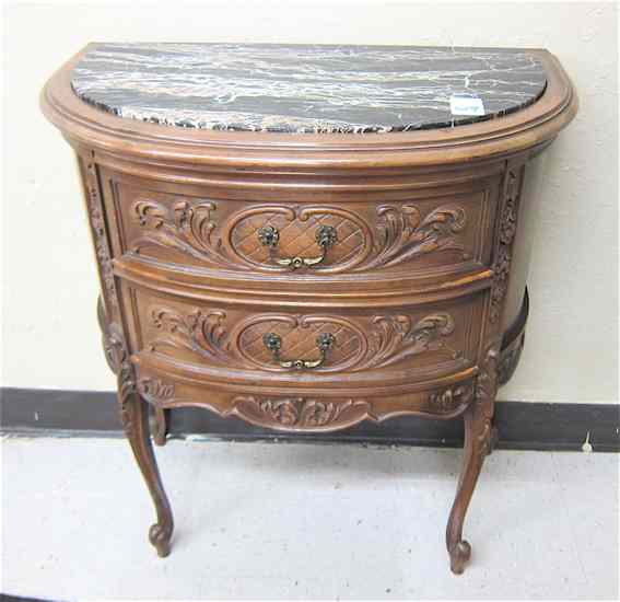 Appraisal: SMALL LOUIS XV STYLE DEMILUNE CHEST American early th century