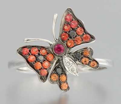 Appraisal: A Ladies' k Gold and Gemstone Butterfly Ring k white