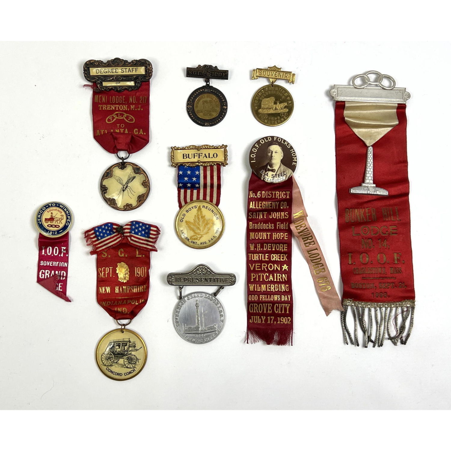 Appraisal: Lot Odd Fellows lodge badge and ribbons from Odd Fellows