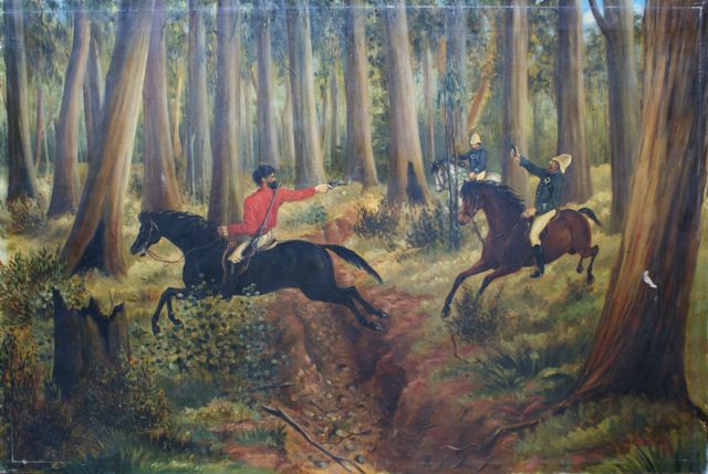 Appraisal: Australian School Bushrangers oil on canvas x cm