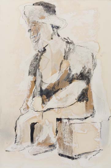 Appraisal: BENNY ANDREWS - Seated Figure Mixed medium and collage on