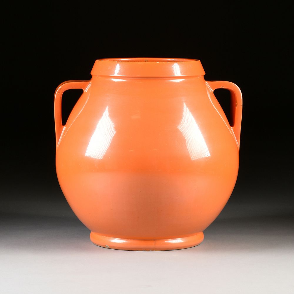 Appraisal: AN ITALIAN MID CENTURY MODERN ORANGE GLAZED AMPHORA VASE RUFFO