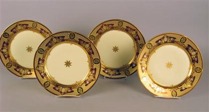 Appraisal: Four German 'jeweled' porcelain cabinet plates retailed by bailey banks