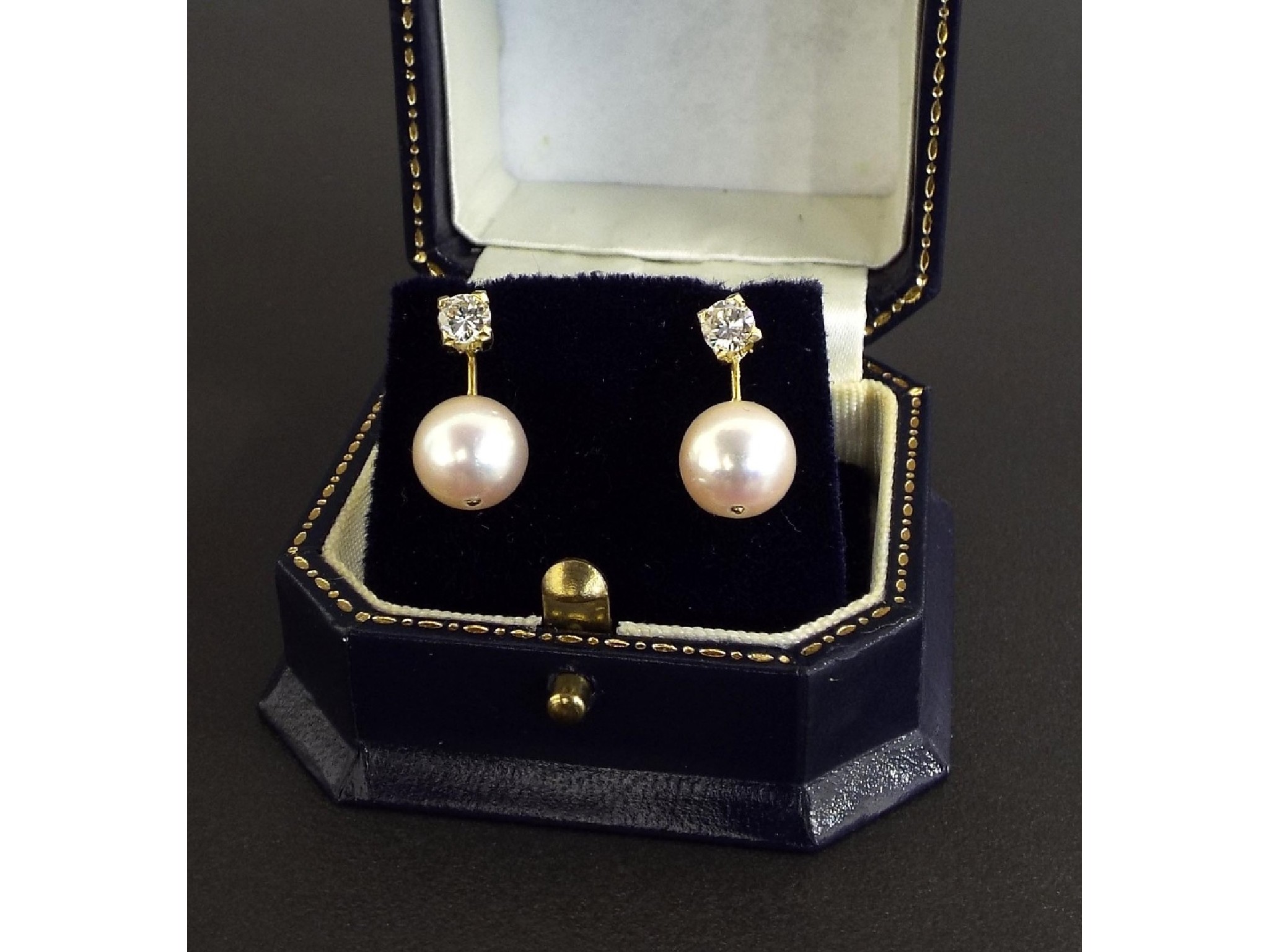 Appraisal: Pair of cultured pearl and diamond night and day drop