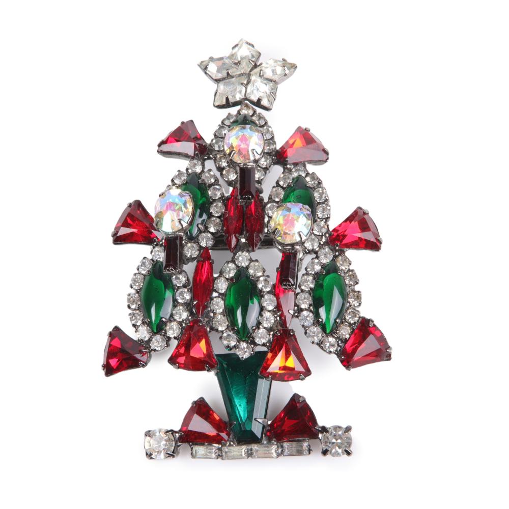 Appraisal: Lawrence Vrba Christmas tree dimensional holiday pin brooch with crystal